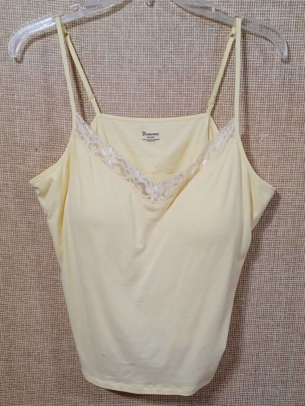 No Boundaries Light Yellow Lace-Trim Spaghetti Strap Cami